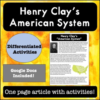 Preview of Henry Clay's American System Reading Passage and Activities & Distance Learning