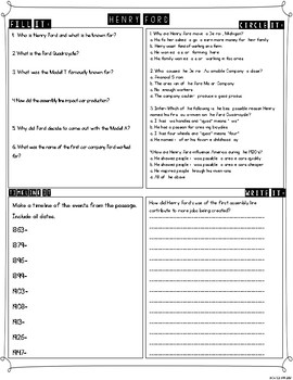 Henry Ford Differentiated Reading Passages by Bow Tie Guy and Wife