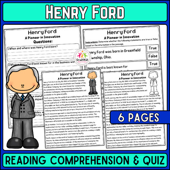 Preview of Henry Ford: Nonfiction Passage, Questions, and Interactive Quiz Inventors Day