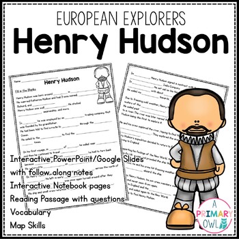 Preview of Henry Hudson 3rd grade Interactive PowerPoint Google Slides with Printables
