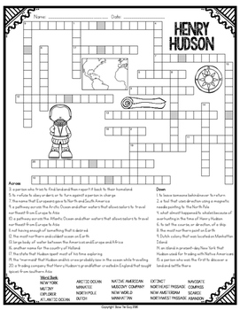 Henry Hudson Crossword by Bow Tie Guy and Wife TpT