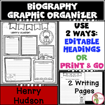 Preview of Henry Hudson - Explorer - EDITABLE or Print & Go Biography Graphic Organizer