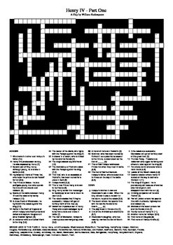 Henry IV Part One: Characters and Locations Crossword Puzzle by M Walsh