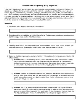 Preview of Henry VIII Act of Supremacy Worksheet (Distance Learning)