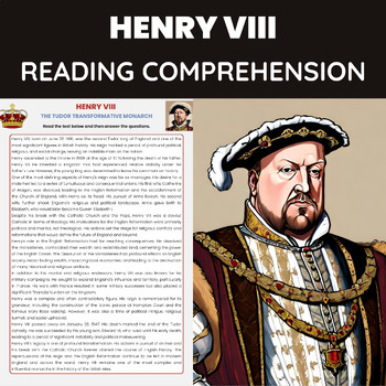 Preview of Henry VIII Reading Comprehension  English Reformation Church of England