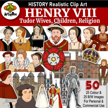 Preview of Henry VIII Tudor Clipart set of 50 images - Realistic illustrations and portrait