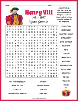 no prep renaissance era activity king henry viii word search fun