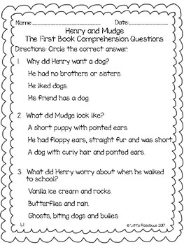 Henry and Mudge Comprehension Questions Bundle by Little Rosebuds