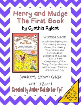 Preview of Henry and Mudge Supplemental Activities 2nd Grade Journeys Unit 1, Lesson 1