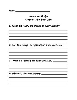 Henry And Mudge And The Starry Night Comprehension Questions By Elizad