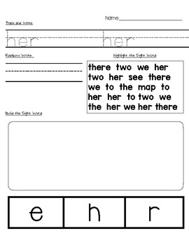 Preview of Her Sight word Worksheet