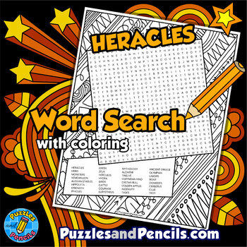 Preview of Heracles Word Search Puzzle and Coloring | Hercules | Greek Mythology Wordsearch