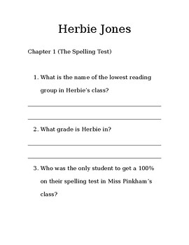 Preview of Herbie Jones Comprehension Packet