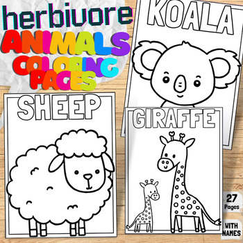 Preview of Herbivore Animal Labels Printable Coloring Pages | Forest & Jungle Coloring Book