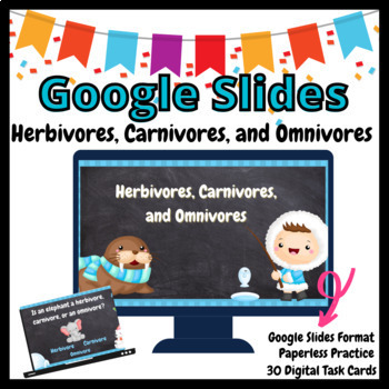 Preview of Herbivores, Carnivores, and Omnivores GOOGLE Slides Task Cards