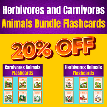 Preview of Herbivores and Carnivores Animals Bundle Flashcards.