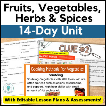 Preview of Herbs, Spices, Vegetables and Fruit Unit for Intro to Culinary Arts - FACS FCS