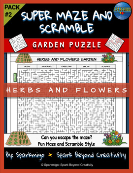Preview of Herbs and Flowers Garden Super Maze and Scramble Word Puzzle Game Spring No Prep