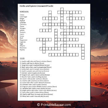 Herbs and Spices Crossword Puzzle Worksheet Activity by Crossword Corner