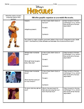 Preview of Disney's Hercules Movie Watching Graphic Organizer