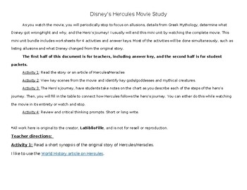 Preview of Hercules Movie Mini Unit