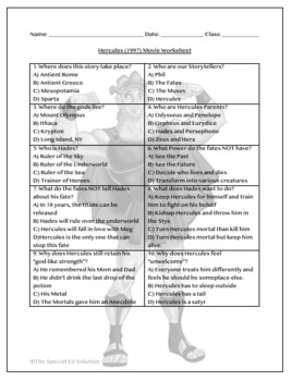 Hercules Movie Worksheet By The Special Ed Solution TPT