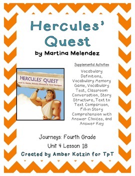 vocabulary grade worksheet for 4th Journeys Hercules' Quest Supplemental Grade Activities 4th