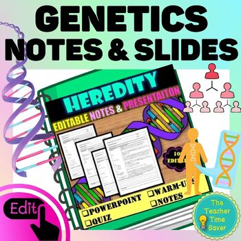 Preview of Heredity & Genetics Life Science Unit Notes Slides Bellringer Editable Bundle