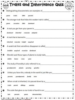 heredity inheritance and variation of traits by worksheet place