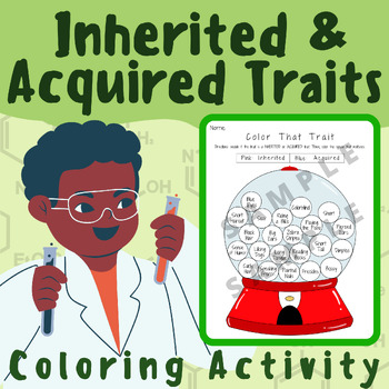 Preview of Heredity Inherited & Acquired Traits Science/Biology Coloring Activity Worksheet