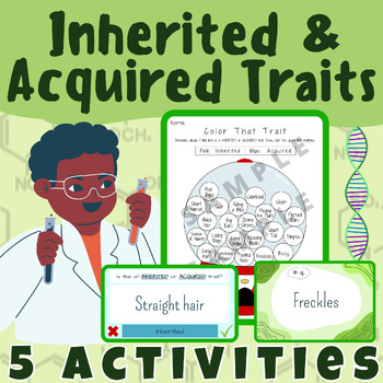 Preview of Heredity Inherited & Environmental Acquired Traits: Game, Coloring Sheet, Scoot