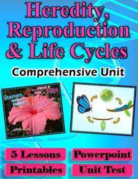 Preview of Heredity, Reproduction and Life Cycles Unit - 5 Lessons, PPT, Printables & Test