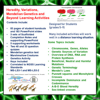 Preview of Heredity, Mendelian Genetics and Beyond Learning Activities for MS Science