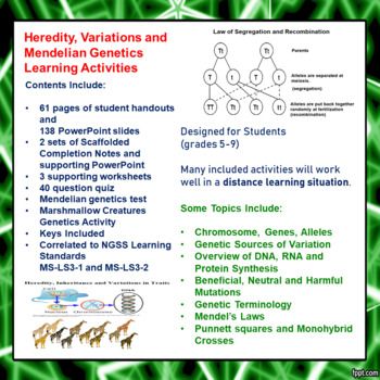 Preview of Heredity, Variations and Mendelian Genetics Learning Activities (Middle School)