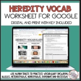 Heredity Vocabulary Worksheet - Digital or Print