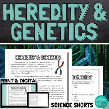 Preview of Heredity and Genetics Reading Comprehension Passage PRINT and DIGITAL