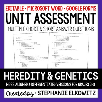 Preview of Heredity and Genetics Unit Exam | Editable | Printable | Google Form