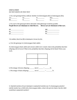 Preview of Heredity and Genetics Unit Test- 7th Grade Science