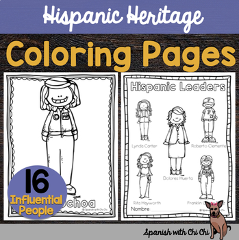 Preview of Hispanic Heritage Month Inspirational People Coloring Pages | Herencia Hispana