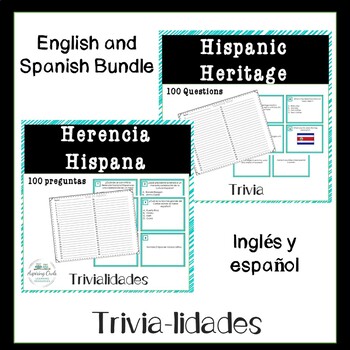 Preview of Herencia Hispana Hispanic Heritage Month Trivia Task Cards English and Spanish
