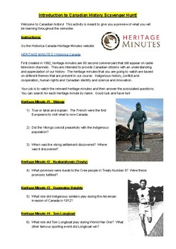 Preview of Heritage Minutes - Canadian History Introductory Scavenger Hunt