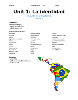 Preview of Heritage Spanish - Identity Unit Packet
