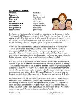 Preview of Hermanas Mariposa Biografía: Mirabel Sisters & Rafael Trujillo Spanish Reading