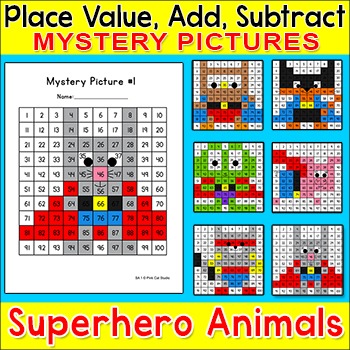 Preview of Superhero Hundreds Chart Mystery Pictures - Color by Number Activity