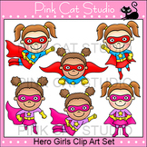 Girls Superhero Clip Art Set - Flying, Running, Standing, 