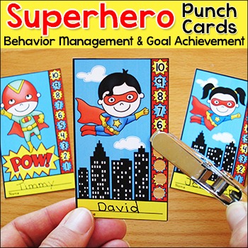 Preview of Superhero Theme Behavior Punch Cards - Goal Setting and Tracking Motivation Tool