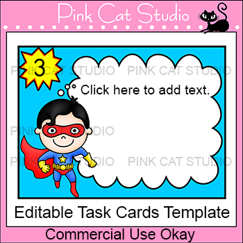 Preview of Superhero Theme Editable Task Cards Template - Commercial Use Okay