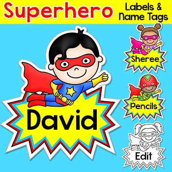 Preview of Editable Name Tags or Labels - Superhero Theme Classroom Decor