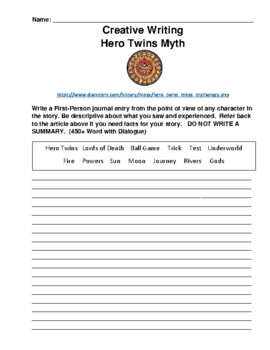 Preview of Hero Twins Myth Writing Online Assignment with Article Link (PDF)