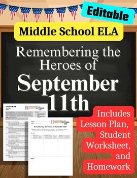 Preview of Heroes of 9/11, Remembering September 11th Lesson Plan, Worksheet, & HW